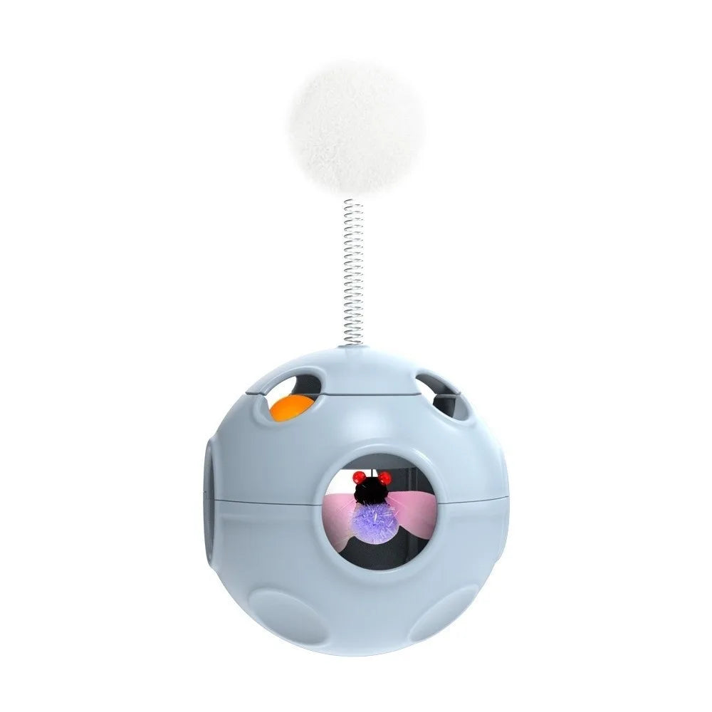 Auto-Rotating Spring Cat Teaser Ball with Feather & Bell — Tumbler Exercise Football Cat Toy