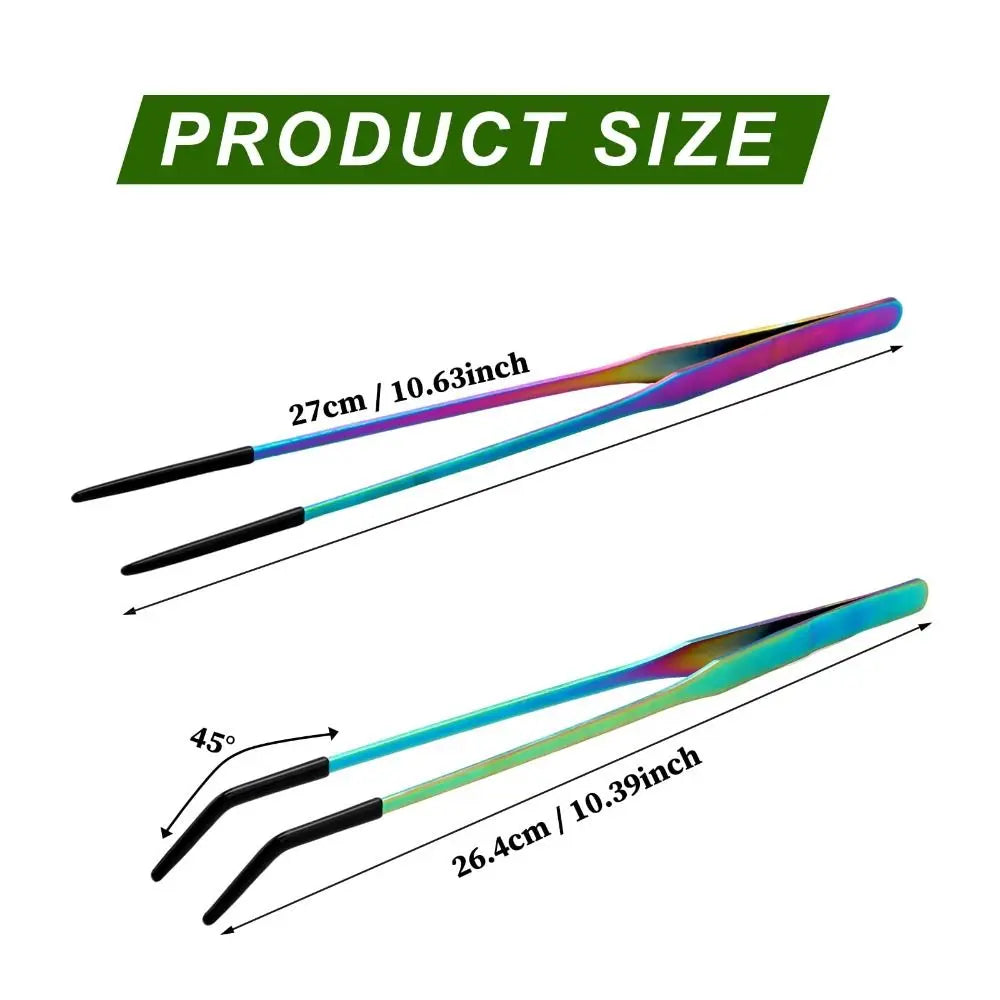 2PCS Stainless Steel Reptile Feeding Tongs with Rubber Tip Terrarium Tank Supplies Straight and Curved Tweezers Accessories