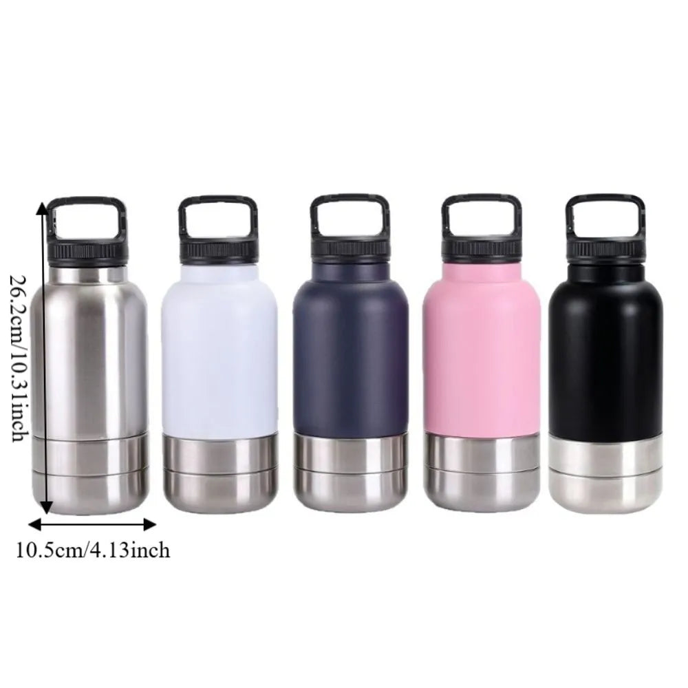 3 in 1 Stainless Steel Pet Water Bottle Multi-layered Detachable Dog Feeding Bottle Leak-proof 32Oz Pet Food Bottle