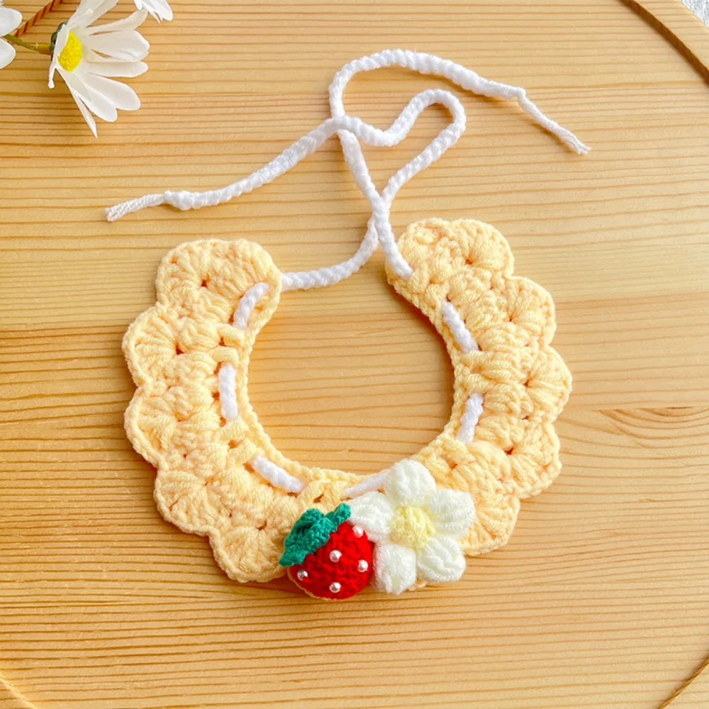 Hand-Knitted Plant-Theme Pet Bow Tie Scarf — Adjustable Elastic Cat & Dog Collar Necklace Gift