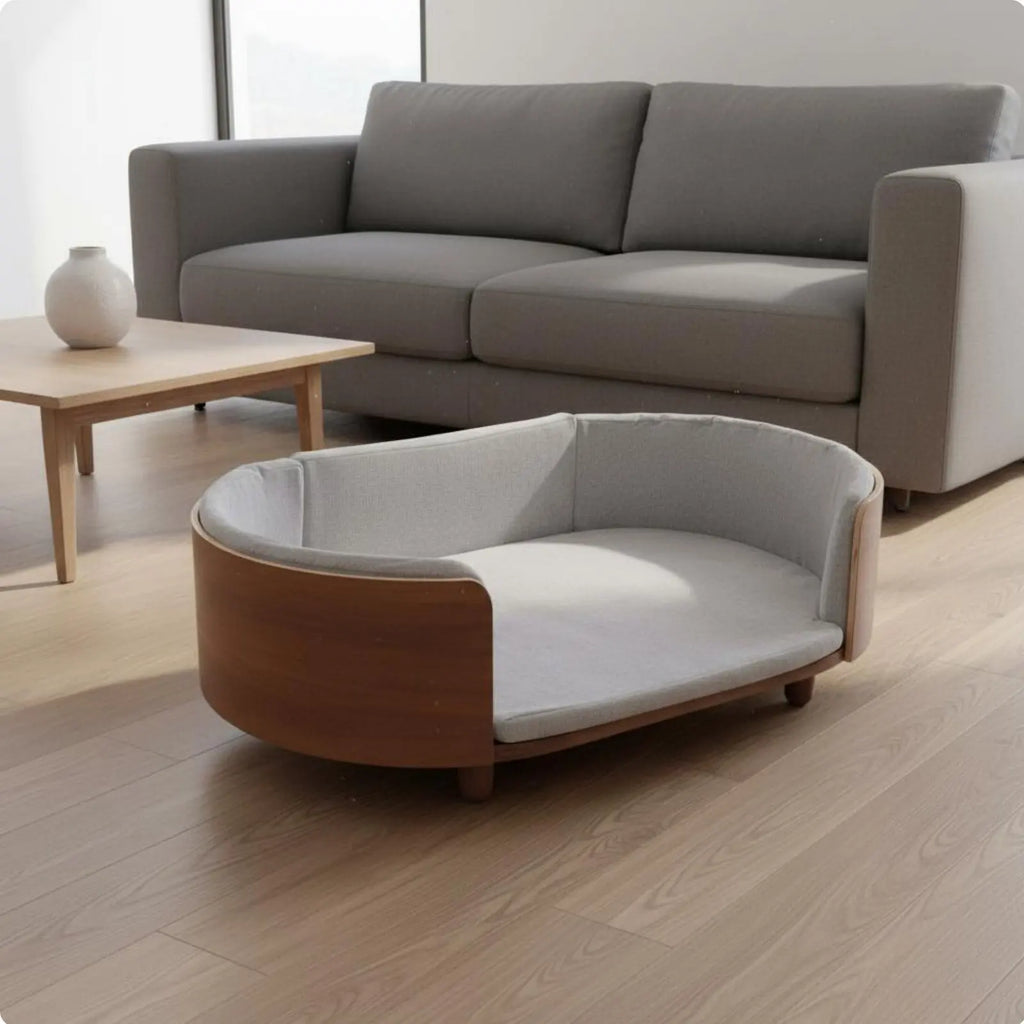 Oval Wooden Pet Sofa Bed with Removable Cover (All-Season)