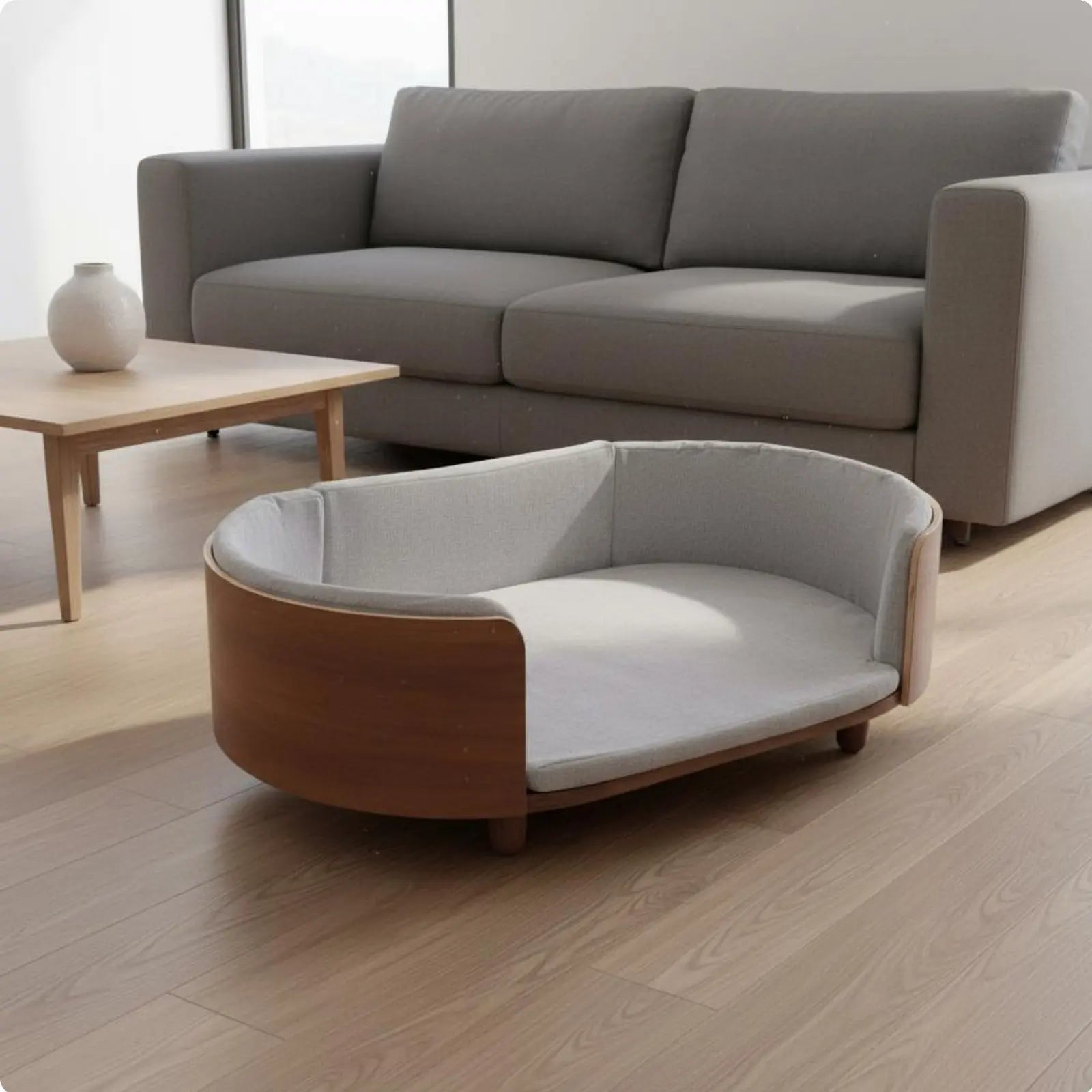 Oval Wooden Pet Sofa Bed with Removable Cover (All-Season)