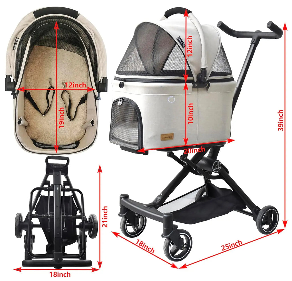 2026 Upgraded Version 3 in 1 Dog Cat Stroller with Detachable Carrier Lightweight Folding Portable All Terrain Pet Travel System
