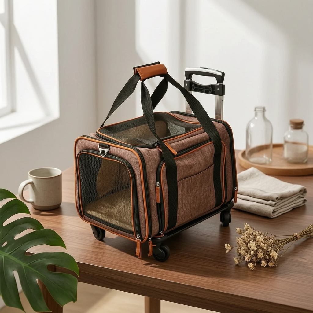 Mesh Ventilation Rolling Pet Carrier Soft-sided Animal Carrier Breathable Mesh Windows Pet Supplies for Travel Errands
