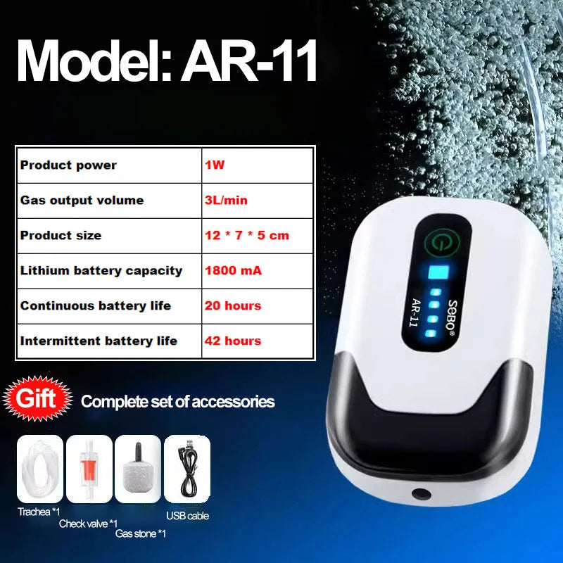 USB Rechargeable Portable Aquarium Aerator Pump (Lithium Battery, Outdoor Fishing, Fish Tank)