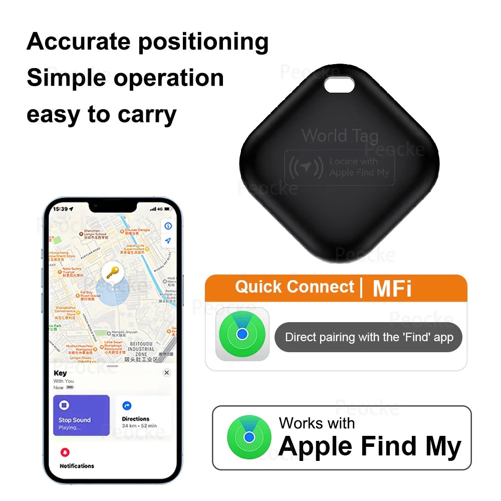 Mini Apple Find My Pet Tracker - Bluetooth Smart Tag for Cats, Dogs, Kids, Bags, Wallets & Keys