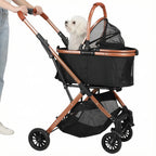 Folding Stroller All Terrain 4 Wheels Puppy Cage Jogger Stroller with Detachable Carrier with Sun Shades for Large & Medium Dogs