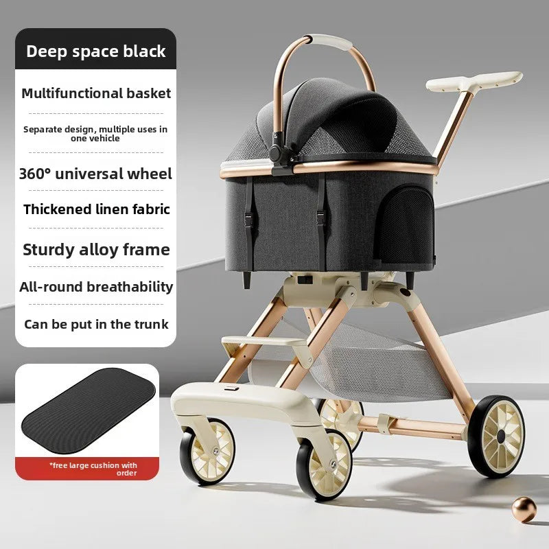 Multifunctional Pet Stroller Foldable Detachable Aluminum Alloy Lightweight Stylish Cat Dog Carrier Cat Stroller Dog Stroller