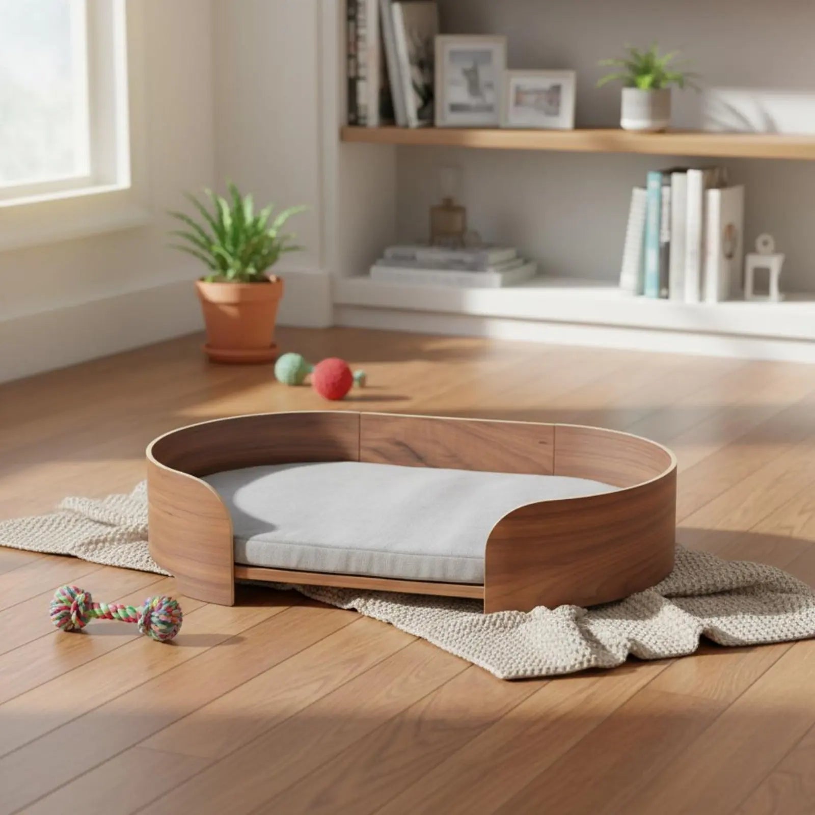 Oval Wooden Pet Sofa Bed with Removable Cover (All-Season)