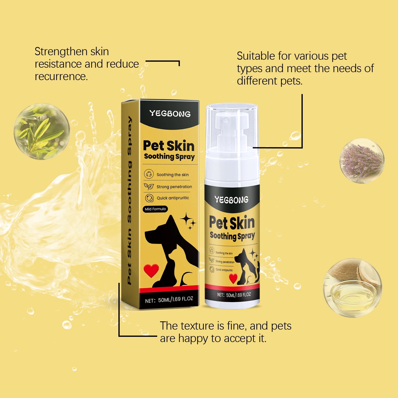 Yegbong Petskin Soothing Spray Antiitch Relief Herbal Essence Nonirritating Skin Repair Pet Care Spray Cats Dogs Cleaning Skin