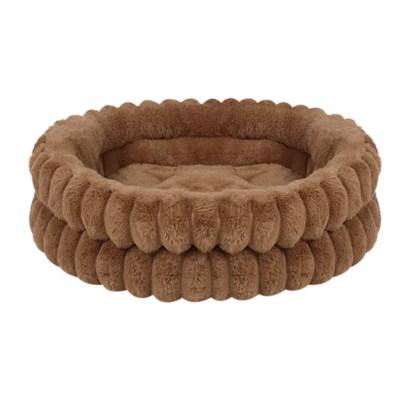 Round Velvet Pet Nest Bed with Removable Cover (Winter Warm)