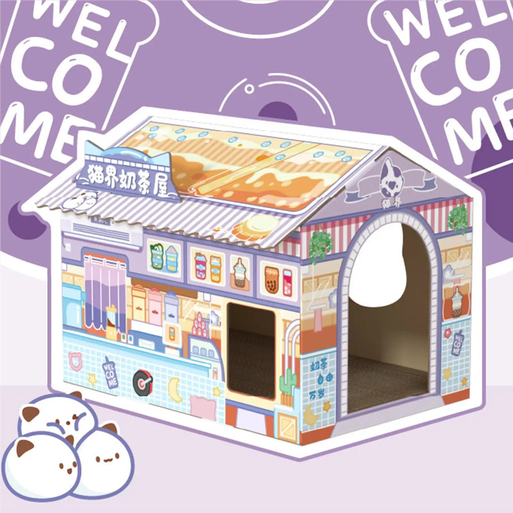 Milk Tea Shape Cat House Cardboard Scratcher — Kitten Furniture Protector & Pet Bed