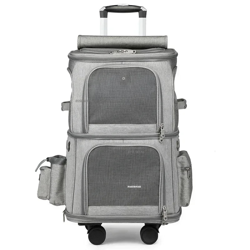 Pet Trolley Case Double Layer Large Capacity Breathable Cat Dog Carrier Stroller for Outdoor Travel Two Pet Portable Carrying