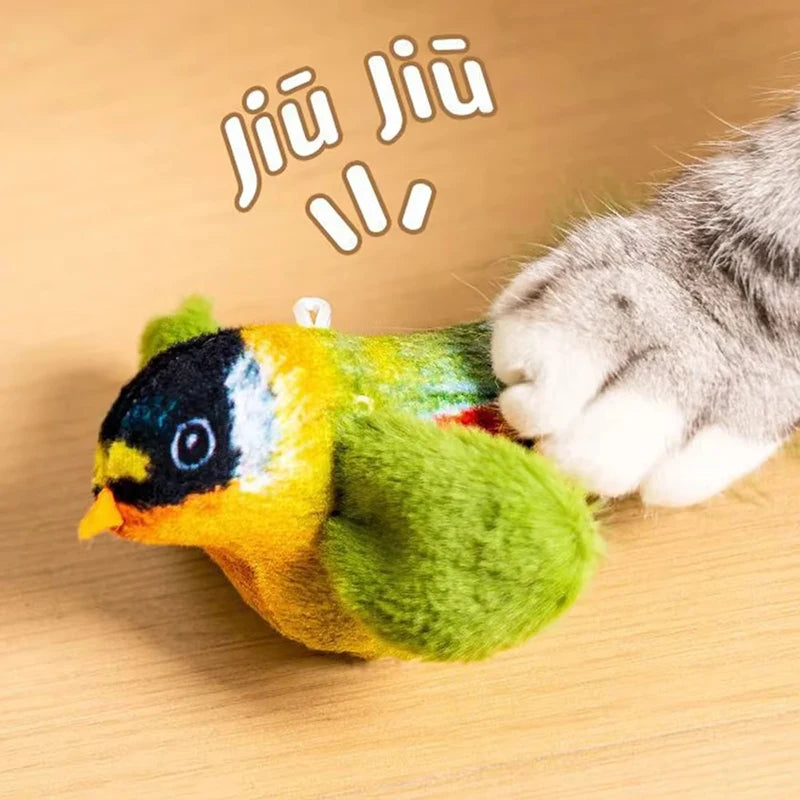 3-Pack Simulation Bird Hanging Cat Toy — Electric Realistic Chirping Sound Catnip Chew Toy