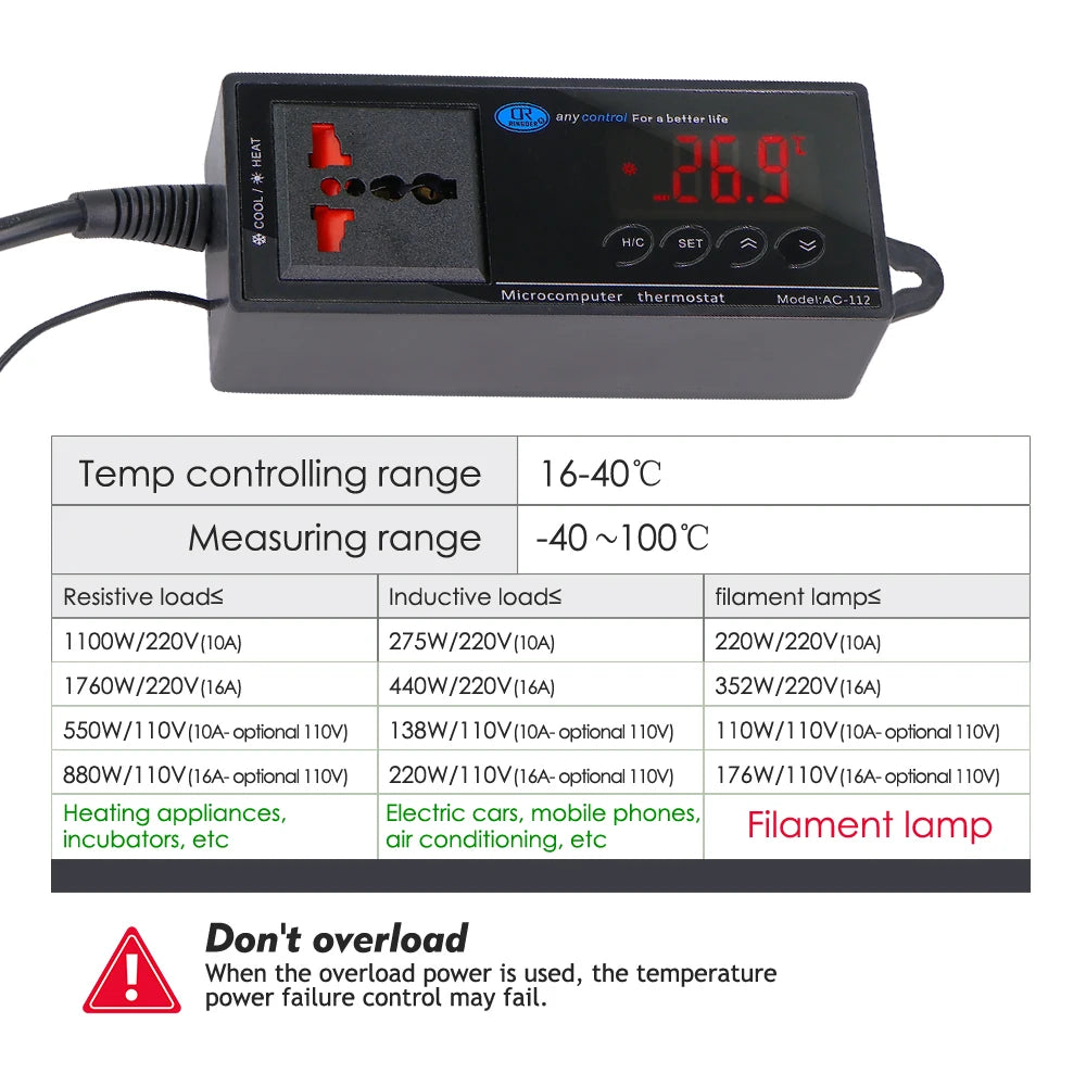 Digital LED Temperature Sensor Reptile Terrarium Thermostat Controller Outlet Thermostat Suction Cup for Aquarium Garden Plants