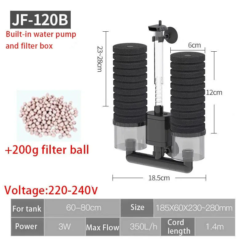 220V 50Hz Aquarium Filter Electric Power Filter Biochemical Sponge Silence Submersible Bio Media Balls Fish Tank Accessories