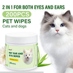 2-in-1 Pet Ear and Eye Wipes, 200 Count Mild Formula,Gentle Cleaning for Dogs and Cats Mite Removal Cat and Dog Ear Eye Cleaning