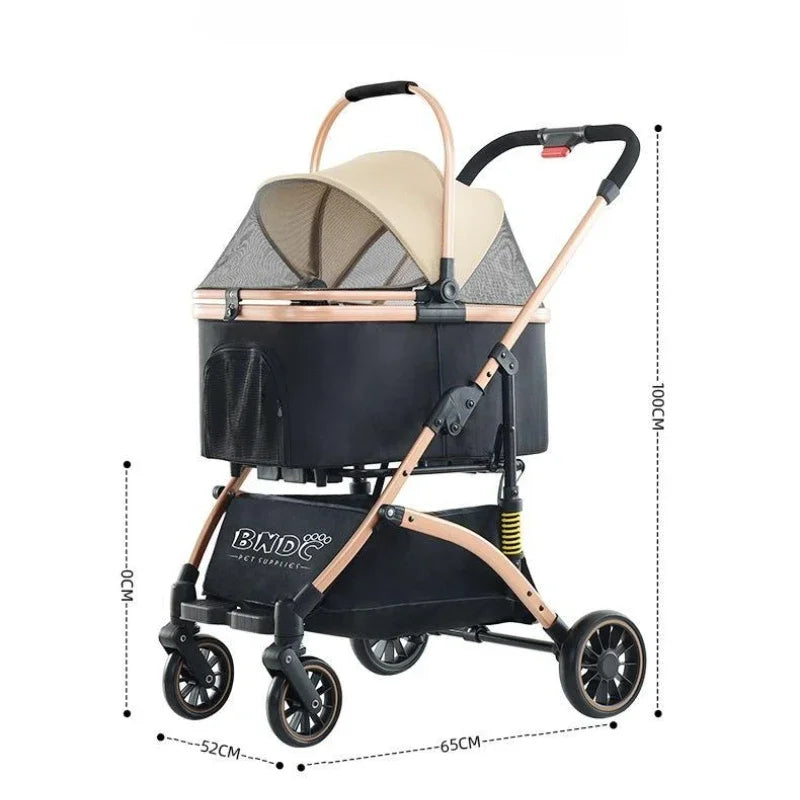 Detachable Basket Pet Stroller Large Space and Comfortable Dog Stroller Easy Folding Pet Stroller Portable Pet Handbag