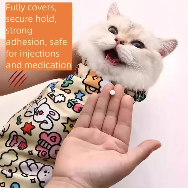 Cat Grooming Safety Wrap Blanket — Anti-Scratch Self-Adhesive Cat Bag for Nail Trimming & Bathing