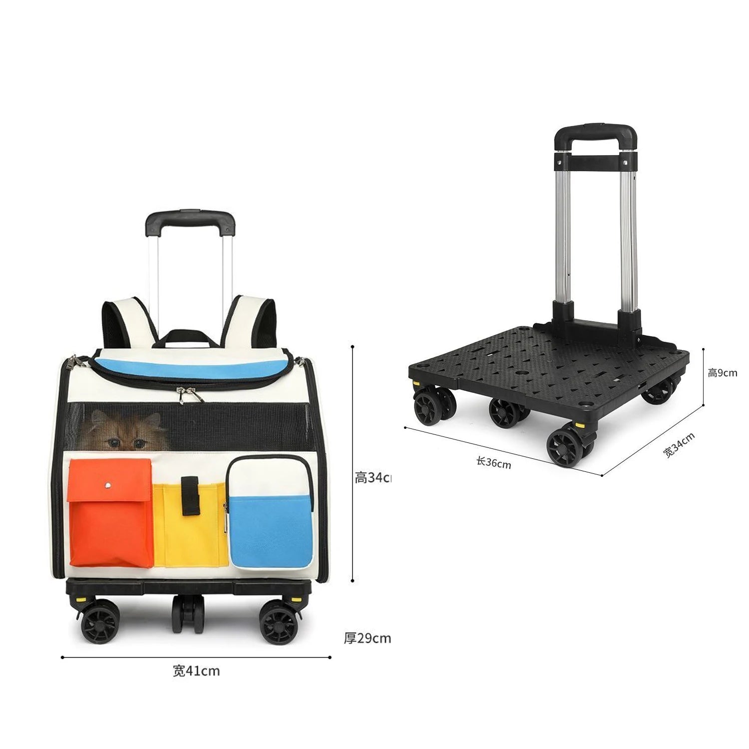 Foldable 2-in-1 Rolling Pet Carrier Backpack with Wheels (Dual-Use, Ventilated, Travel-Ready)