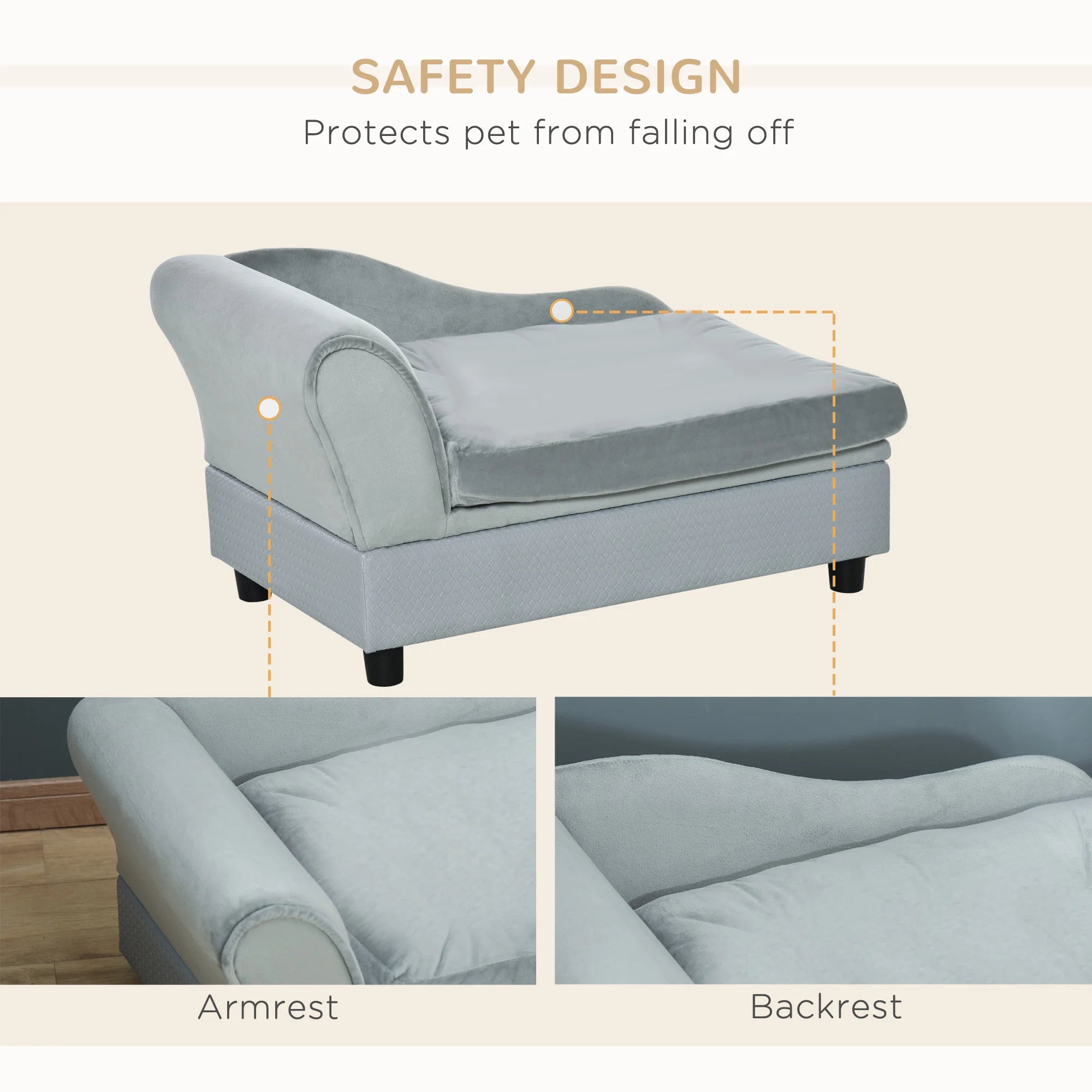 Luxury Dog Sofa Bed with Hidden Storage (Pale Gray)