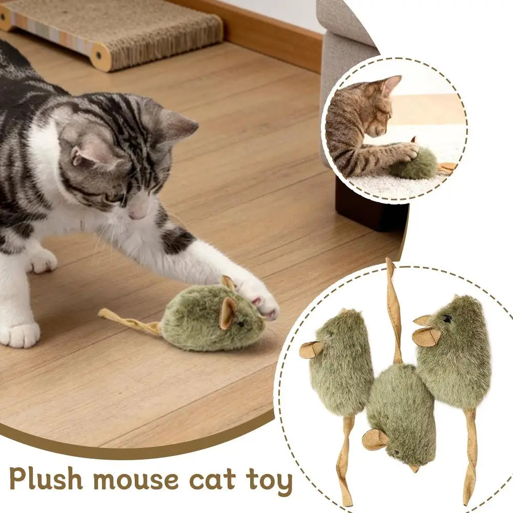 3-Pack Automatic Chirping Plush Mouse Cat Toy Set — Bite-Resistant Interactive Kitten Mice