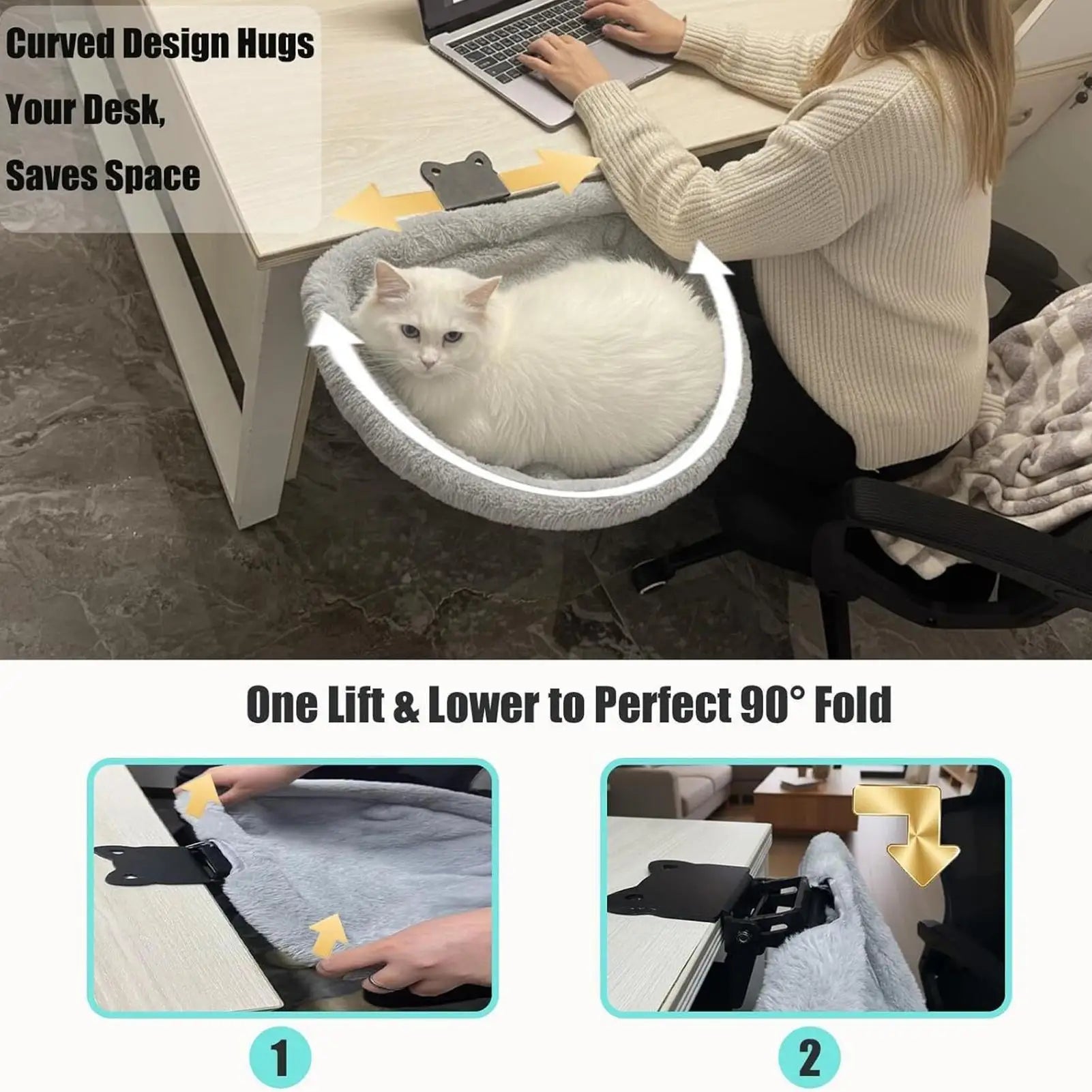 Foldable Cat Desk Bed & Hammock Perch for Home Offices