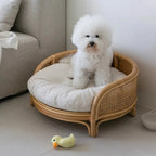 Bohemian Rattan Pet Bed with Cushion & Photo Prop (Round, Summer Cool)