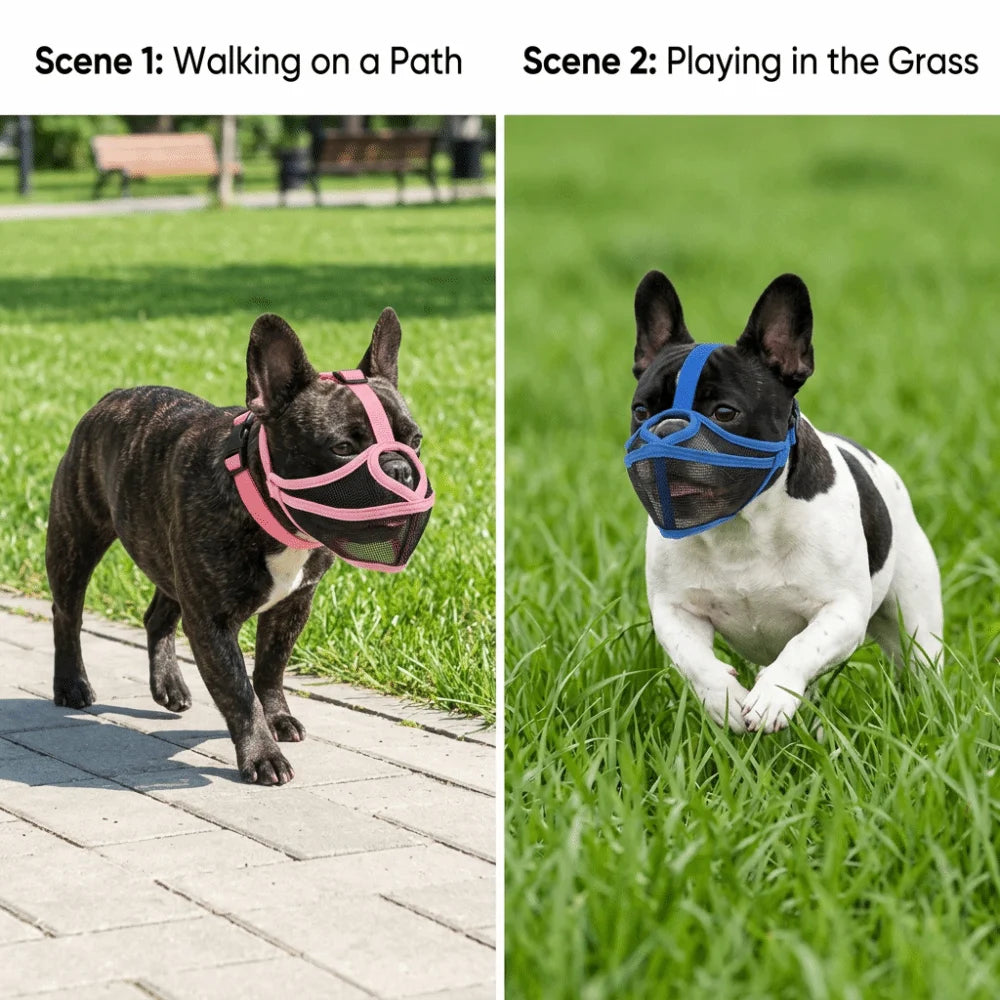 Easy Wear Short Nose Fit Dog Muzzle Adjustable Lightweight Bulldog Muzzle Flexible Breathable Pug Muzzle Daily Walk