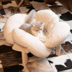 Elevated Wooden Cat Bed with Cushion for Indoor Cats & Small Dogs
