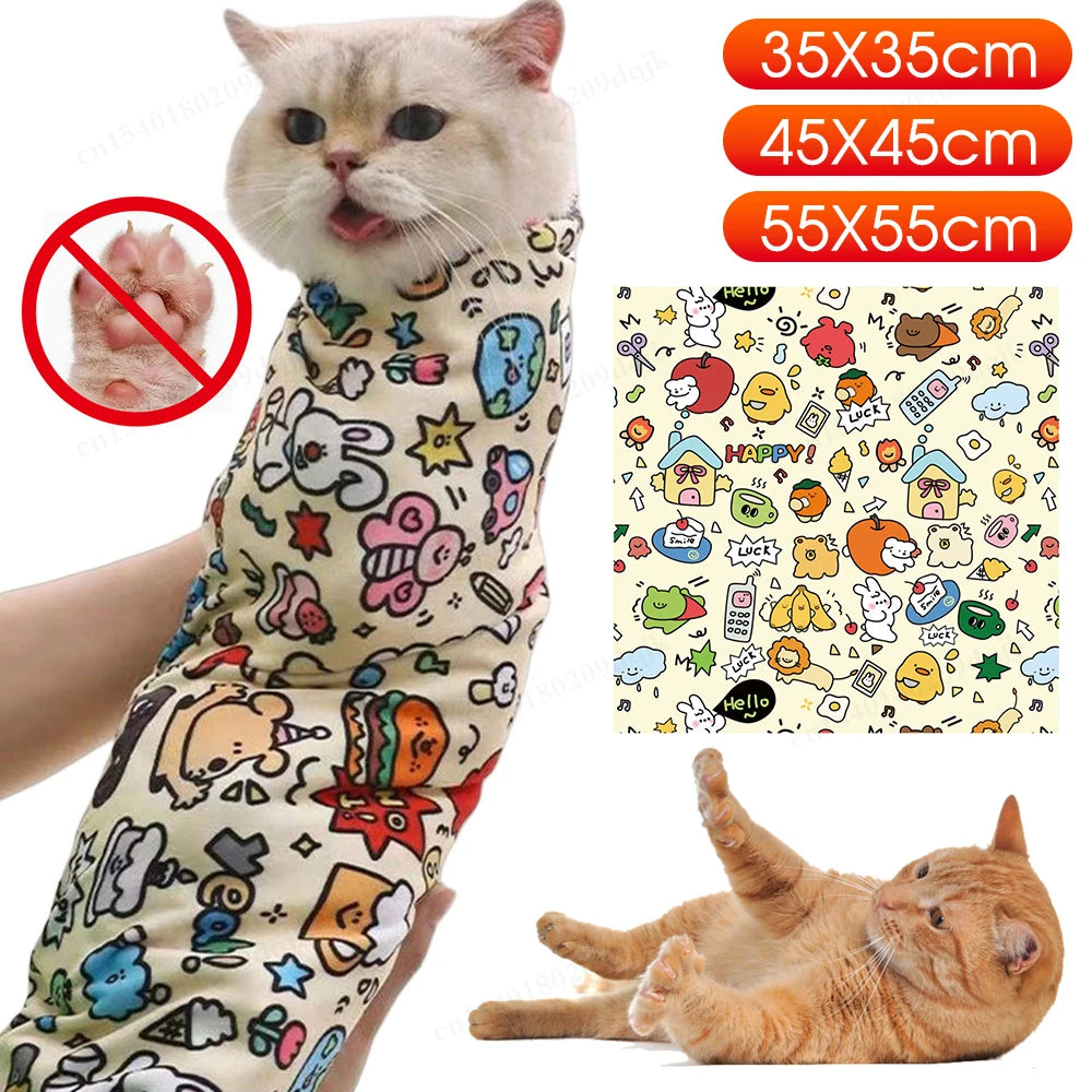Self-Adhesive Cat Grooming Restraint Wrap Bag — Anti-Bite & Anti-Scratch Control for Nail Clipping & Injections
