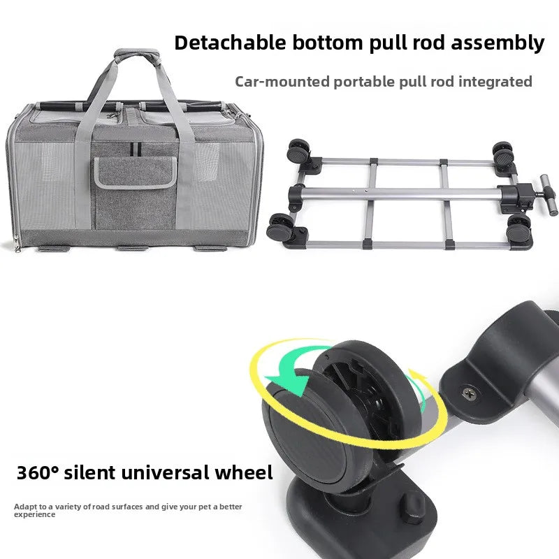 Dual Compartment Pet Carrier Folding Rolling Cart Outdoor Travel Bag Multifunctional Pet Stroller Pet Stoller Stroller for Dog