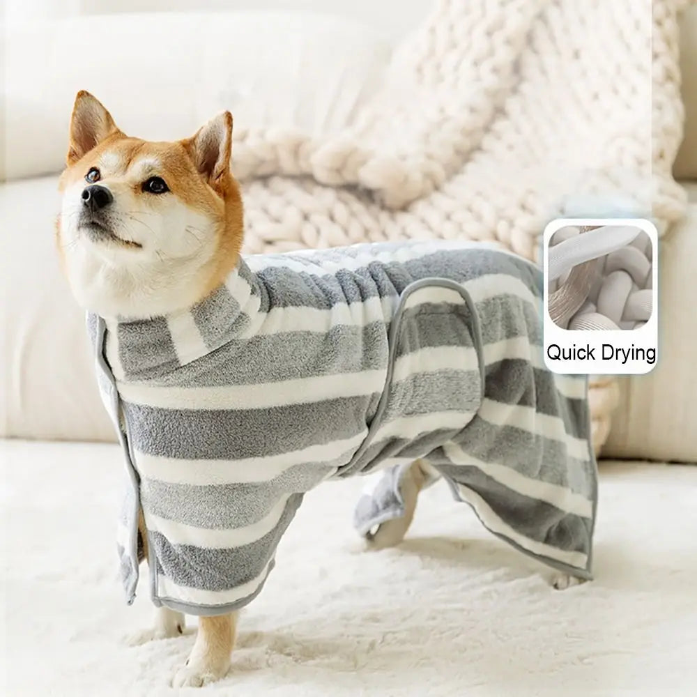 High Quality Water Absorption Dog Bathrobe Quick Drying Microfiber Pet Clothes Thickened Stripe Bath Towels Golden Retriever