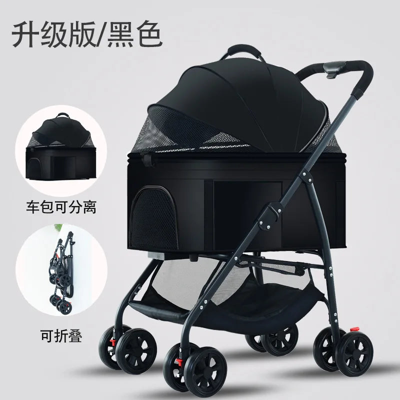 Foldable Pet Stroller for Small Medium Dogs Cats Portable Travel Pet Cart with Mesh Breathable Window Easy One Click Folding