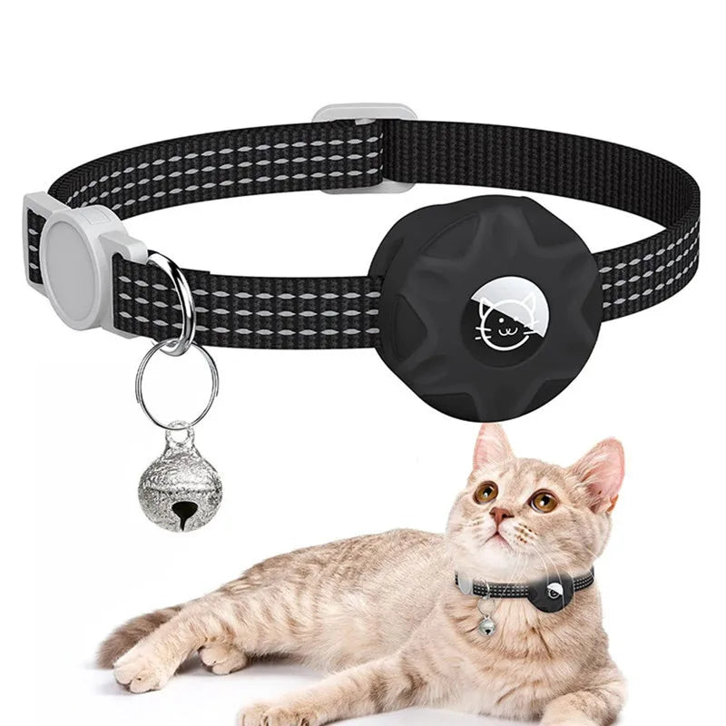 AirTag Cat & Dog Collar Silicone Sleeve — Reflective 3-Wire Tracker Holder with Bell
