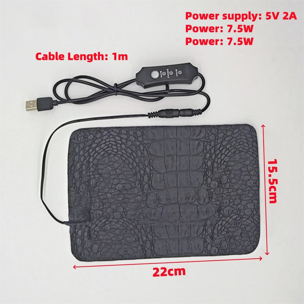 Anti-scratch Leather Pet Heating Pad Reptile Turtle 3 Gear Adjustable Temperature Waterproof USB Charging Pet Heat Mat Grey 1Pc