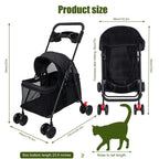 4 Wheels Dog Cat Stroller Outdoor Travel Pet Folding Stroller Dog Cat Cage Stroller Cup Holder Window For Medium Small Dog