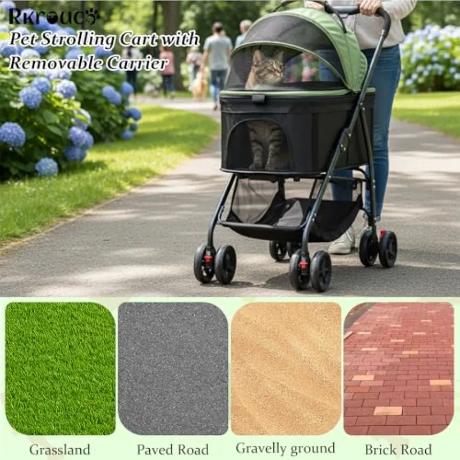 3 in 1 Dog Strollers 4 Wheels Folding Pet Stroller with Detachable Carrier Multifunction Portable Dogs Travel Carriers for Medi