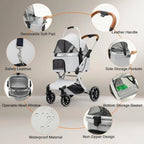 Pet Travel: 3 - in - 1 Foldable Stroller with Detachable Carrier, Storage Basket and Pet Pad, Safe for Outings, Khaki