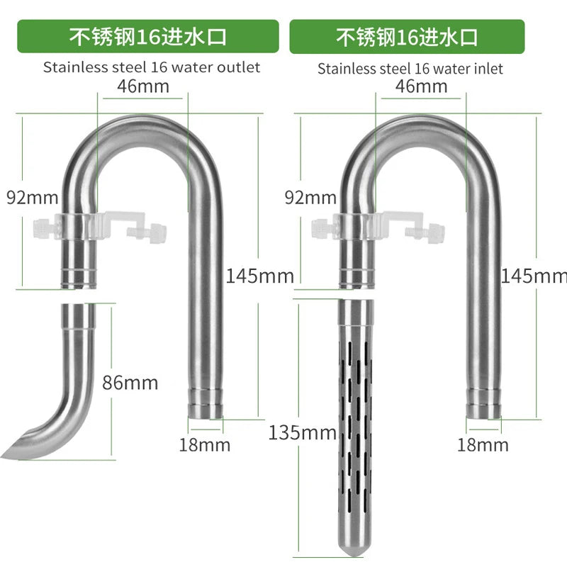 Stainless Steel Aquarium Filter Inlet & Outlet Tubes (Extendable, Anti-Fish Guard, Shrimp Safe)