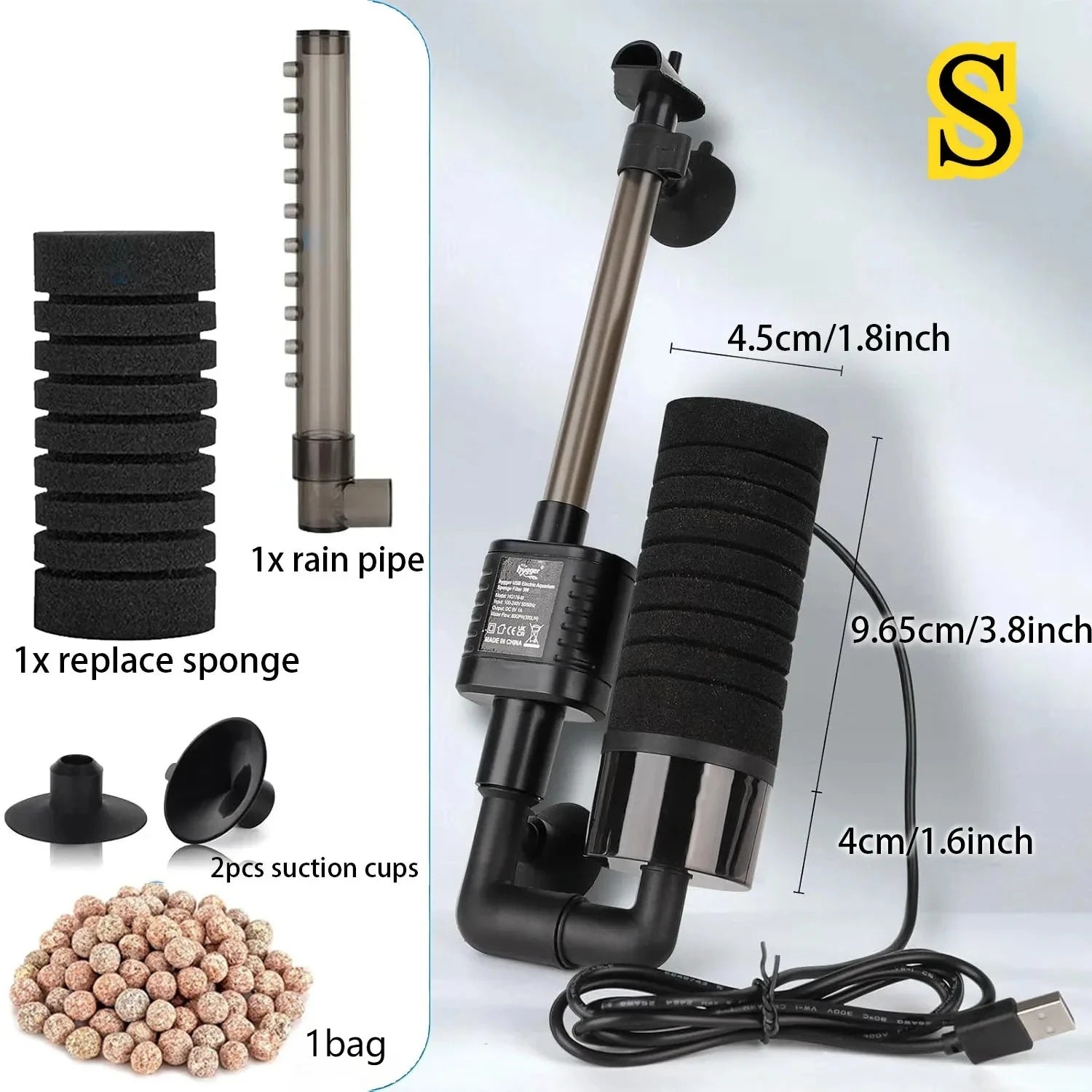 USB Aquarium Sponge Filter (Quiet, Wave Maker, Oxygenator, Freshwater & Saltwater)