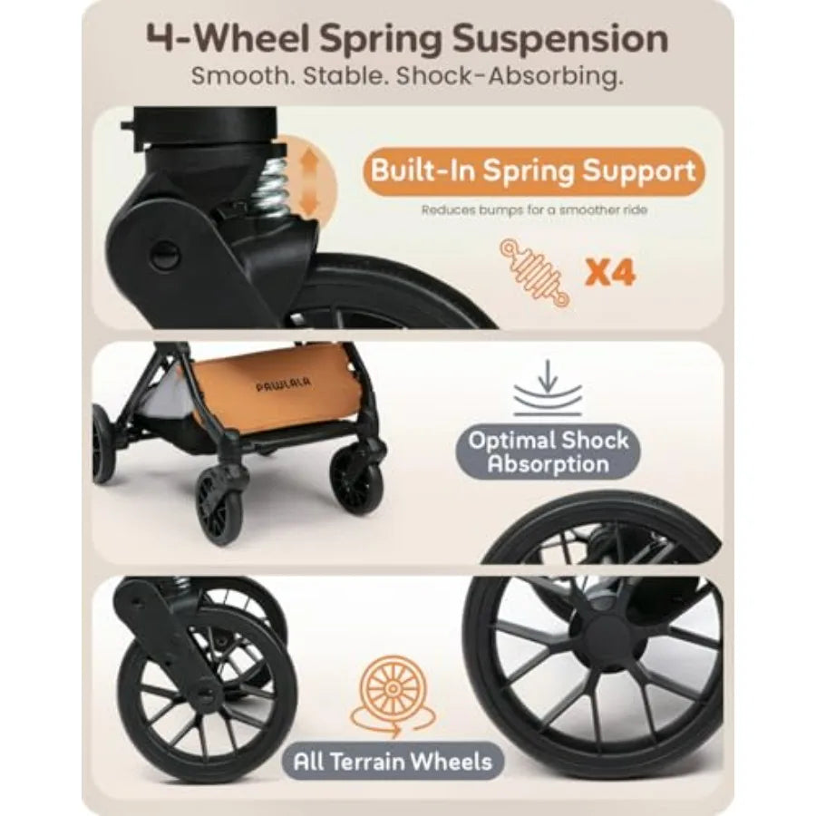 Pet Stroller with Detachable Carrier for Small and Medium Dogs and Cats, Smooth Comfort Ride with Shock-Absorbing Suspension, F