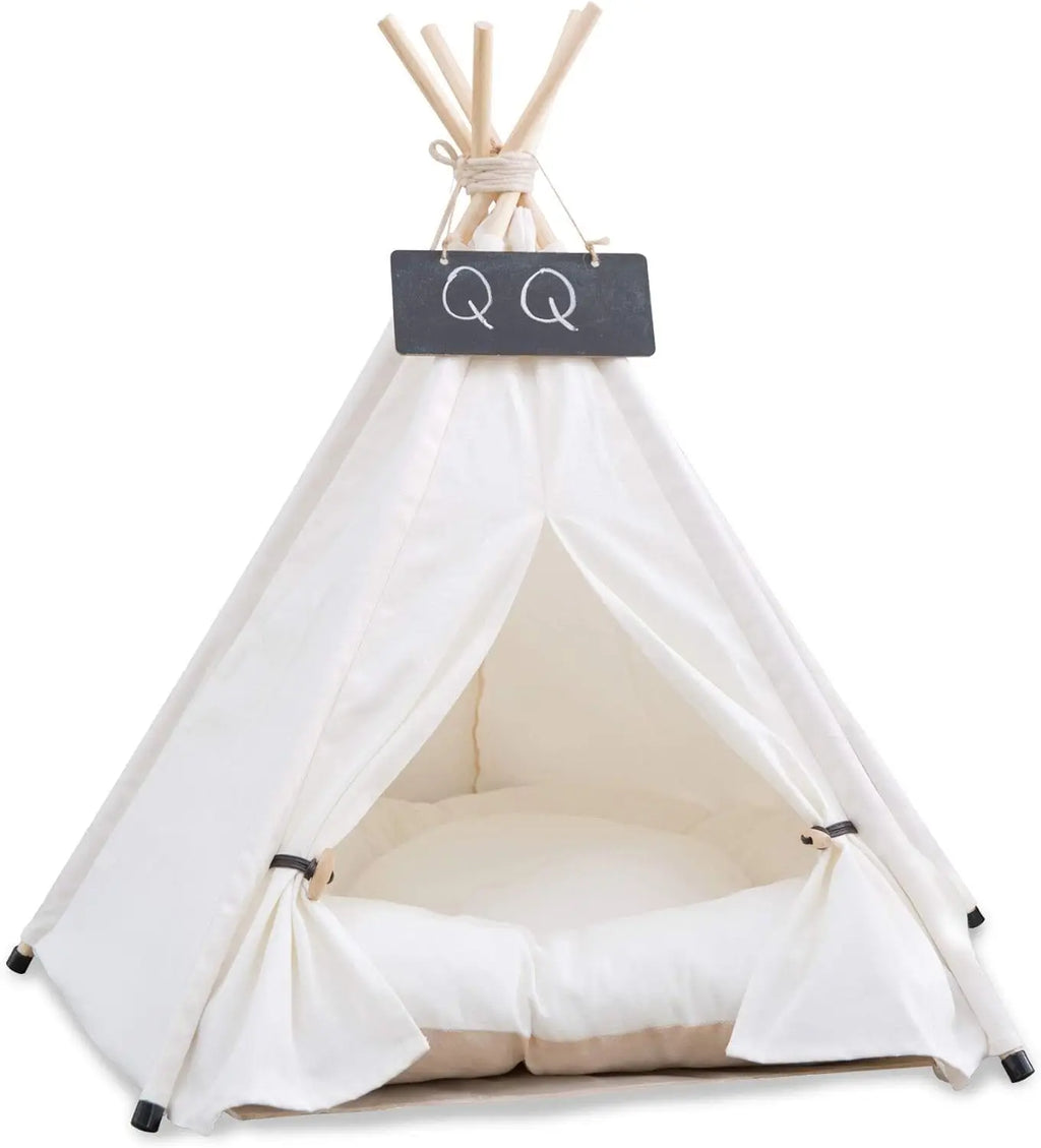 Portable Pet Teepee Bed with Thick Cushion (Up to 15lbs)