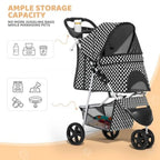3-Wheel Pet Stroller, Foldable Travel Jogger for Small Medium Dogs Cats Up to 33lbs,Lightweight Carrier with Breathable Mesh Co