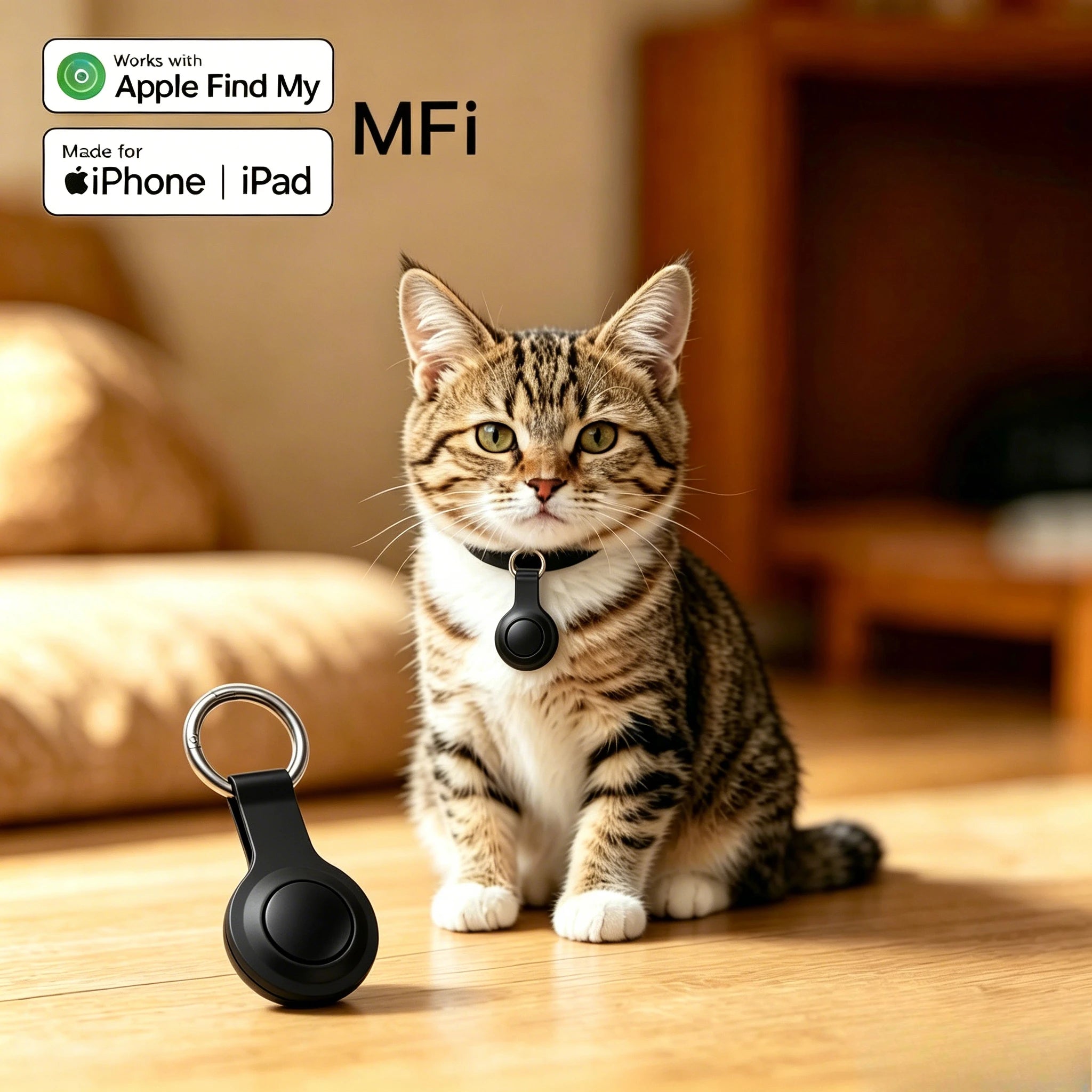 MFi Certified Apple Find My Pet Anti-Loss Tracker - AirTag Compatible Bluetooth & GPS Key Finder (iOS)