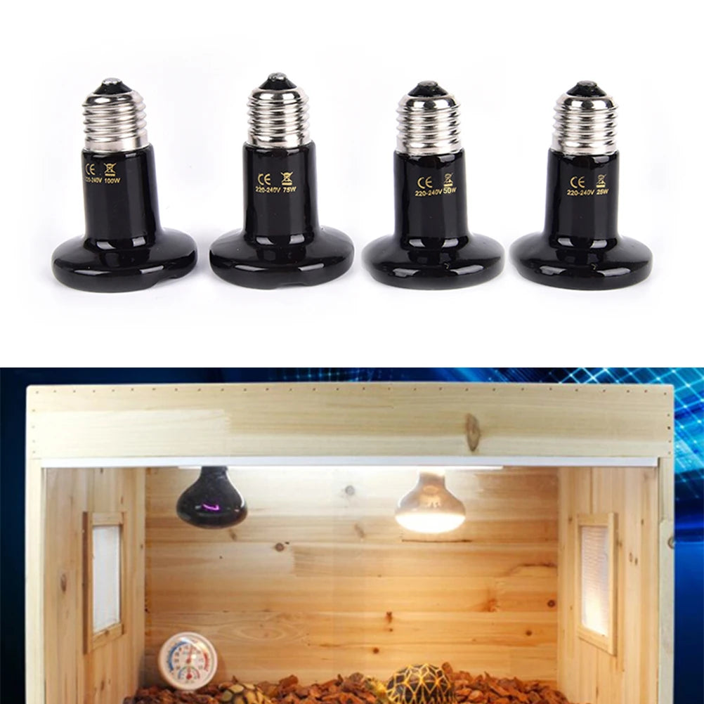 50/75/100W Reptile Heat Lamp Black Infrared Ceramic Emitter Heat Light Bulb Pet Brooder Touch Lamp For Chameleon Cage Snake Tank
