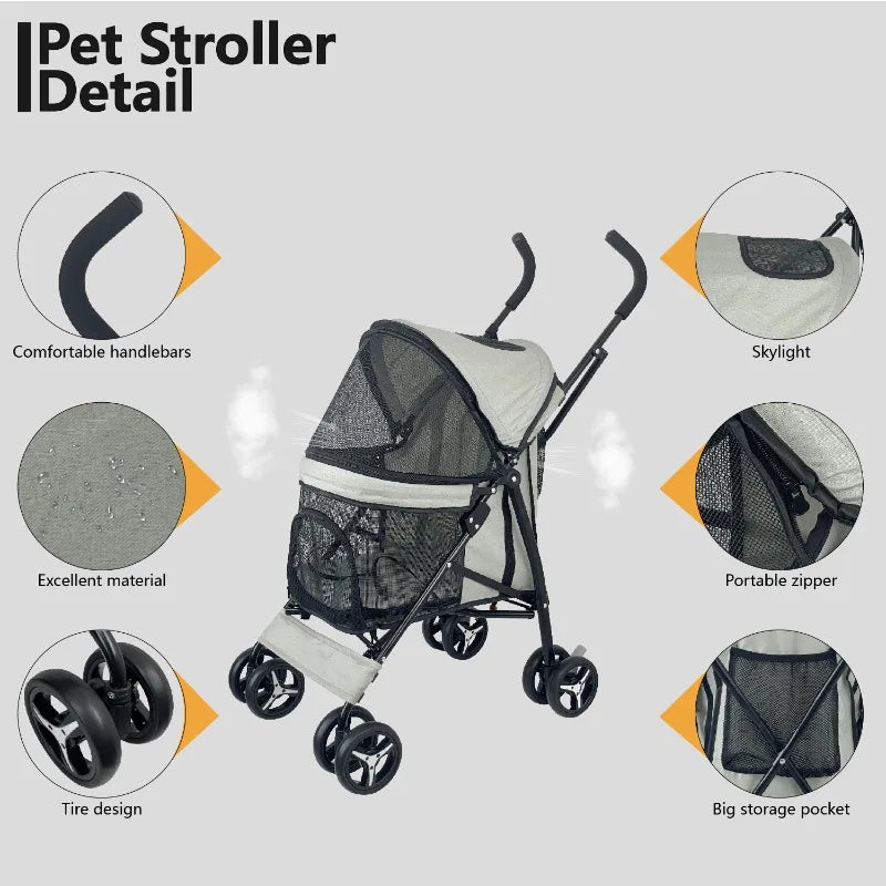 Lightweight Foldable Pet Stroller Four Wheel Teacup Poodle Cat Dog Outdoor Travel Cart Stroller for Dog Dog Trolley Dog Cart