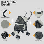 Lightweight Foldable Pet Stroller Four Wheel Teacup Poodle Cat Dog Outdoor Travel Cart Stroller for Dog Dog Trolley Dog Cart