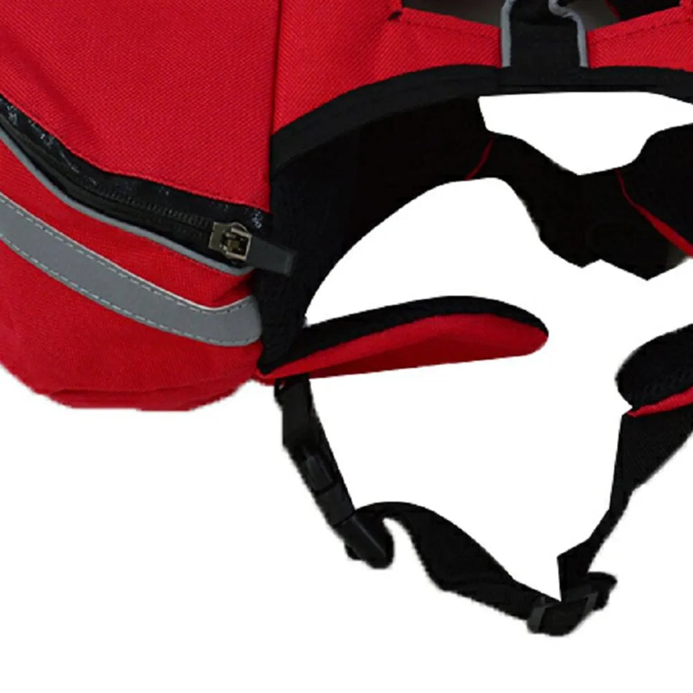 Dog Backpack Portable Outdoor Sports Puppy Hiking Camping Travel Breathable Saddlebag Red Size S Reflective Waterproof Oxford