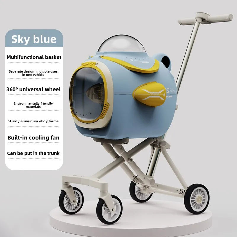Pet stroller aluminum alloy frame space capsule travel stroller is easy and convenient for dual-purpose use to free hands